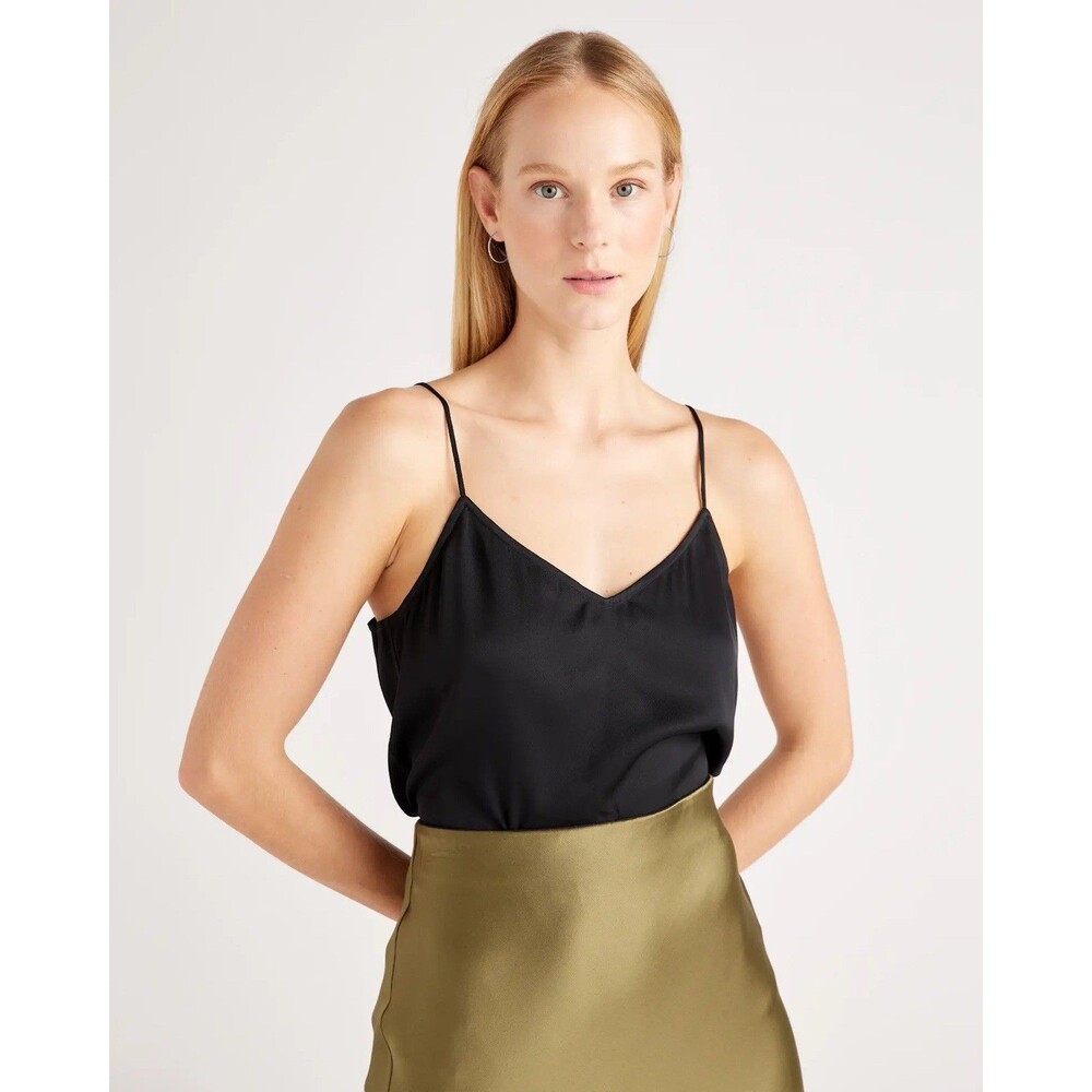 NWT Quince Washable Stretch Silk V-Neck Camisole Black Medium
